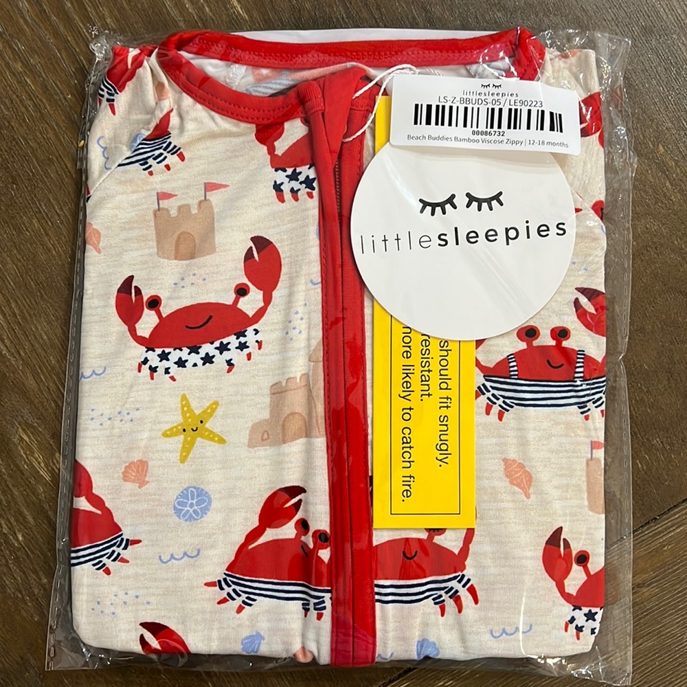 Little Sleepies Beach Buddies Crab Print Zippy NWT 12-18 months